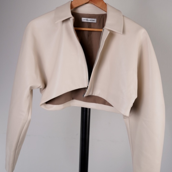 Manière De Voir Cream Faux Leather Cropped Jacket (NWT) - Picture 5 of 7